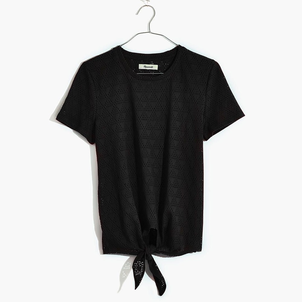 Madewell Geo Eyelet Tie Front Tee xxs